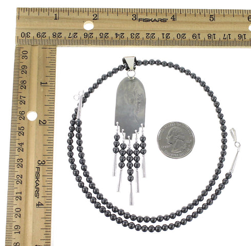 Hematite Genuine Sterling Silver Bead Necklace Set AX97927